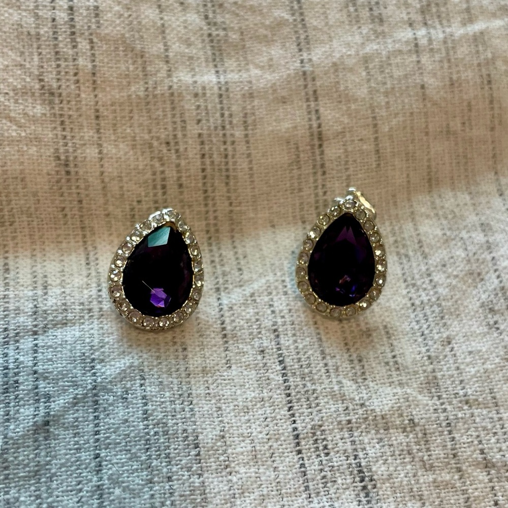 Avon Purple Halo Tear Drop Silver Stud Earrings